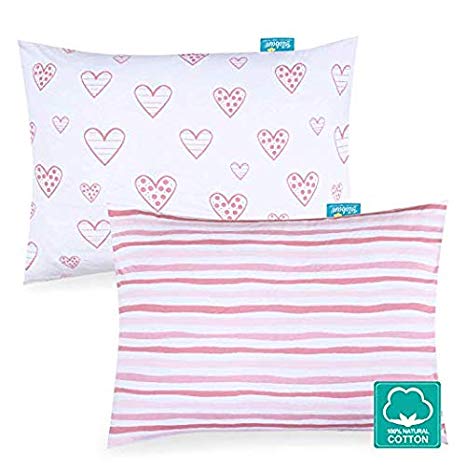 Kid Toddler Pillowcase 2 Pack, 100% Jersey Cotton Ultra Soft Baby Kids Pillow for Sleeping Fit Pillow Sized 13"x 18" or 14"x19", Pink Envelope Style Travel Pillowcase for Girls Boys