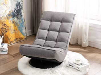 Altrobene Fabric Floor Gaming Chair, High Back Lazy Sofa Sleeper for Game Recreation Room, 360 Degree Swivel, Soft Padded, Grey