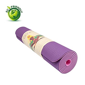 QUBABOBO Exercise Mat 6mm TPE High Density Anti-Tear for Pilates Yoga Gymnastics Fitness and Workout with Carrying Strap and Bag