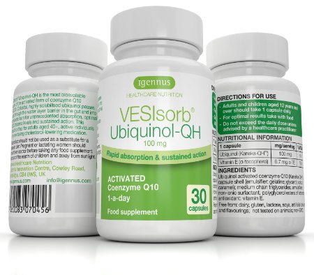 VESIsorb Ubiquinol-QH premium Coenzyme Q10 8211 advanced CoQ10 supplement for heart health brain function support restoring energy and supporting active lifestyles 30 capsules
