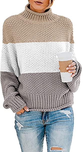 Dokotoo Women Solid Turtleneck Balloon Long Sleeve Sweaters Pullover Outerwear