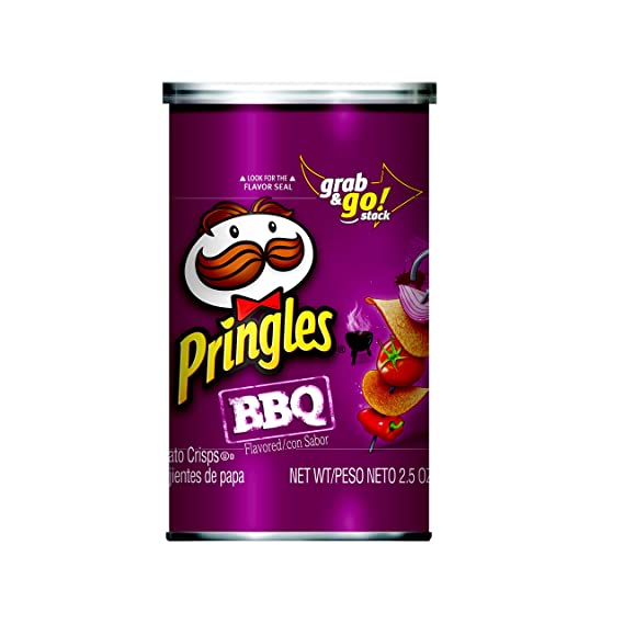 Pringles&nbsp;Potato Crisps Chips, BBQ Flavored, Grab and Go, 2.5 oz Can(Pack of 12)