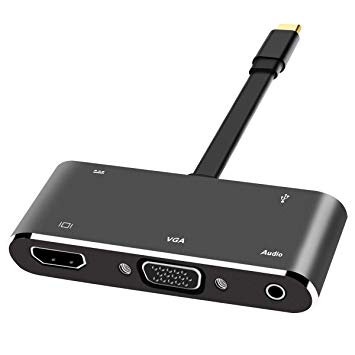 USB C to HDMI VGA Hub Adapter,5-in-1 Aluminum Type C Multiport Dongle with 4K HDMI,VGA,USB 3.0,Audio and USB-C PD - Compatible with MacBook Pro 2018/2017/2016,Nintendo Switch,Chromebook Pixel and More