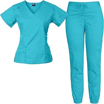 Medgear Women's 12-Pocket Stretch Jogger Scrub Set