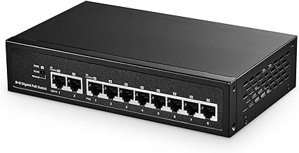 Binardat 10 Port Gigabit POE Switch, 8 POE  Ports 1000Mbps, 2 Gigabit Uplink, IEEE802.3af/at, 120W Internal Power Supply, Metal Case Unmanaged Plug and Play