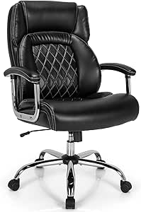 Giantex 500LBS Big and Tall Office Chair, Wide Seat Large Leather Executive Chair w/Heavy Duty Metal Base, Height Adjustable Swivel Computer Task Desk Chair, Padded Armrest, Rocking Backrest