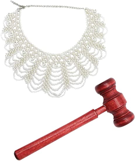 tyoungg Ruth Ginsburg Style Dissent Collar Plus Wooden Courtroom Gavel For Halloween Cosplay Party Favors For Girls