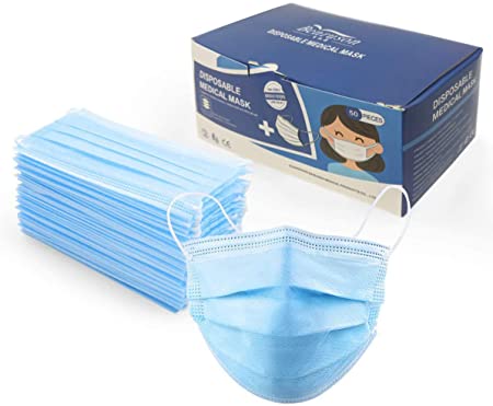 Luxury Office, 3 Ply Disposable Face Masks, Pack of 50 Face cover Blue Medical Mask Easy to Wear with Earloop