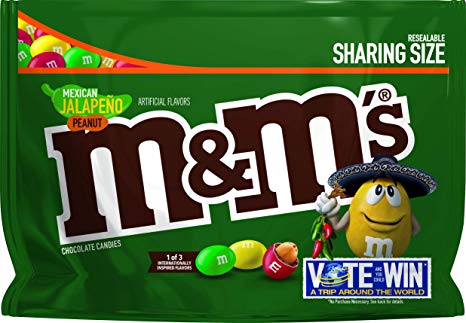 M&M's Chocolate Candy Flavor Vote Mexican Jalapeno Peanut Sharing Size, 9.6 Ounce Bag