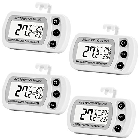 4 Pack Digital Refrigerator Freezer Thermometer,Max/Min Record Function with Large LCD Display