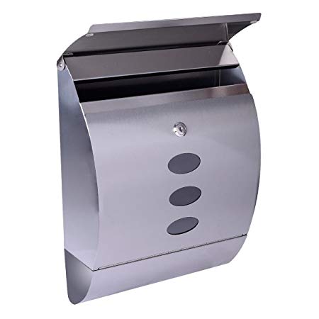 Giantex Stainless Steel Wall Mount Mail Box w/ Retrieval Door & 2 Keys & Newspaper Roll