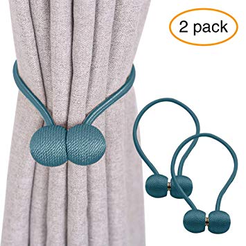 YOBAYE Magnetic Curtain Tiebacks, 2 Pack Drape Tie Backs Decorative Curtain Rope Holdbacks for Home Kitchen Office Window Drapes, No Drilling & Holes Required,Turquoise