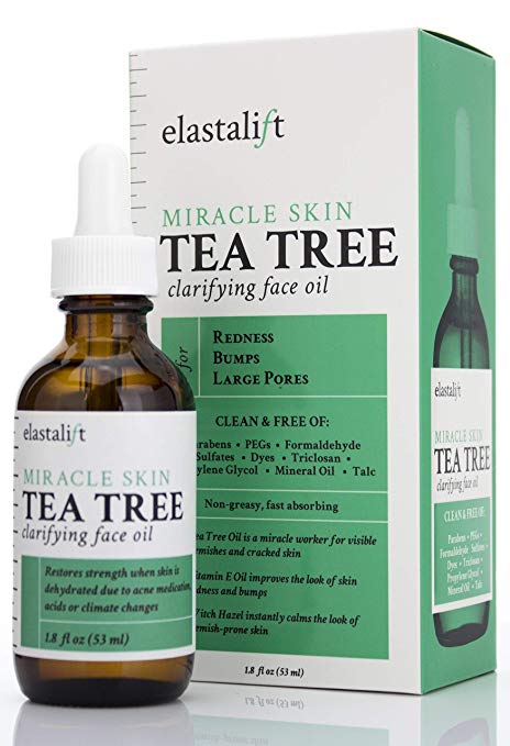 1.8 fl oz Elastalift Tea Tree Oil for face with Witch Hazel. Clarifying Tea Tree Face oil helps with Redness, Bumps, and Large Pores. (1.8oz)