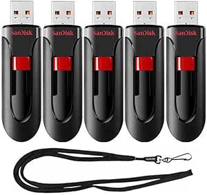 SanDisk 32GB (5 Pack) Cruzer Glide USB 2.0 Flash Drive SDCZ60-032G-B35 Bundle with (1) GoRAM Black Lanyard (32GB, 5 Pack)