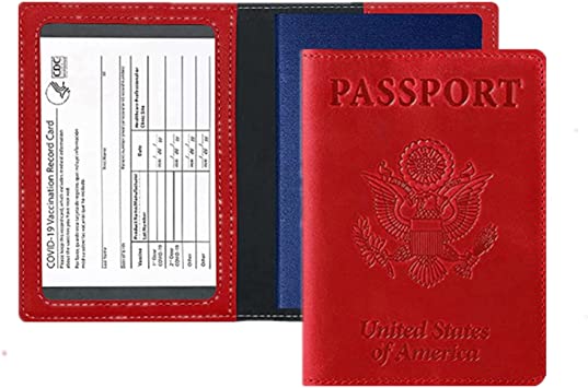 Passport Wallets Passport Covers, labato Upgraded Passport and Vaccine Card Holder Combo, Vaccine Passport Holders PU Leather Wallet for Women Men (Red)