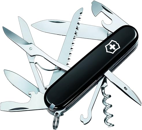 Victorinox Huntsman Swiss Army Knife, Medium, Multi Tool, Camping Pocket Knives, 15 Functions, Large Blade, Bottle Opener, Black