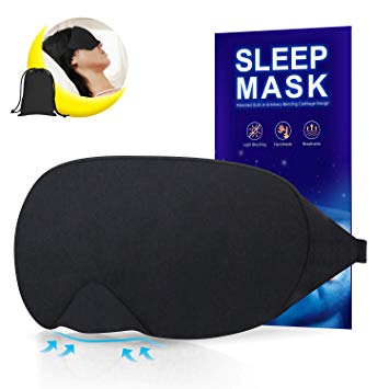 Cotton Sleeping Mask - 100% Handmade Eye Mask & Blindfold for Men Women, Comfortable and Perfect Light Blockout Eye Mask for Sleeping/Shift Work/Naps/Travel, Includes Travel Pouch, Black