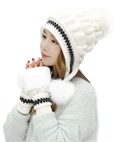 Bellady Women Winter Crochet Knit Ski Warm Beanie Pom Ball Hat