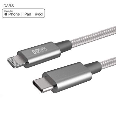 iDARS USB-C to Lightning Cable MFi Certified Nylon Braided Fast Charging Cord Compatible for iPhone Xs/XS Max/XR/X/8/8 Plus, iPad Pro, Supports Power Delivery and Type-C PD Chargers (6 ft, White)