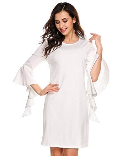 Beyove Women Asymmetrical Mock Neck Short Sleeve Casual Plain Loose Tunic Dress