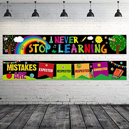 2 Pieces Motivational Classroom Banner Poster Positive Educational Classroom Decorations Inspirational Wall Banner Poster with 40 Pieces Glue Points, 61 x 9.5 Inch