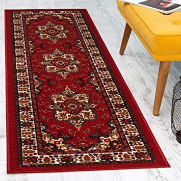 Antep Rugs Alfombras Oriental Traditional 2x7 Non-Skid (Non-Slip) Low Profile Pile Rubber Backing Indoor Area Runner Rugs (Maroon, 2' x 7')
