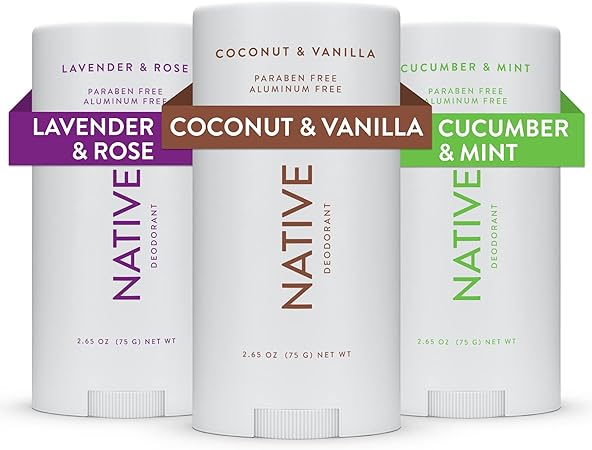 Native Deodorant - Natural Deodorant - Vegan, Gluten Free, Cruelty Free - Free of Aluminum, Parabens & Sulfates - Born in the USA - 3 Pack - Cucumber & Mint, Coconut & Vanilla, Lavender & Rose