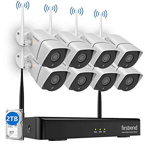 [Newest] 1080P Security Camera System Wireless, Firstrend 8CH Wireless Camera System with 8pcs 1080P HD Security Camera and 2TB Hard Drive Pre-Installed,P2P Wireless Security System Outdoor