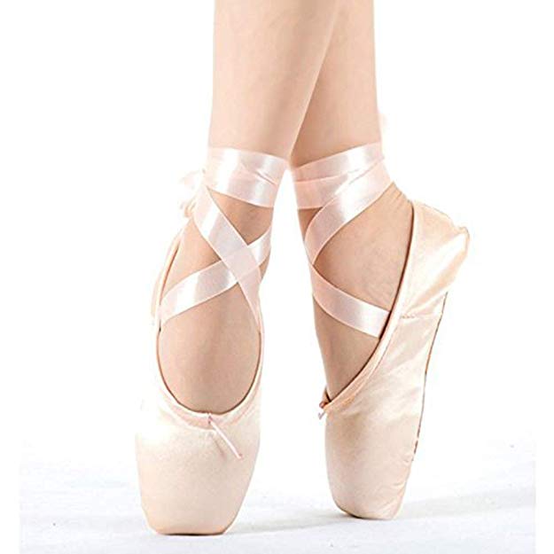 Smartodoors Ballet Shoes Pink Point Ballet Shoes for Girls and Women with Ribbon and Toe Pads