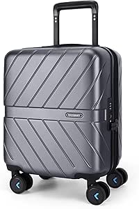 BAGSMART Underseat Carry On luggage Airline approved, 16-inch Hardsiade Underseater Travel Suitcase with Spinner Wheels Lightweight Overnight Bag Small Rolling Carry-on for Women, Charcoal Grey