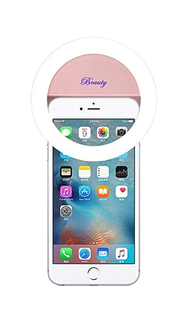 Demetory Ring Fill Light Rechargable for iPhone 7 Plus/7, iPad, Samsung Galaxy S6 Edge/S6, Galaxy Note 5, Blackberry, Sony Xperia, Motorola and All the Smart Phones (Light Pink)