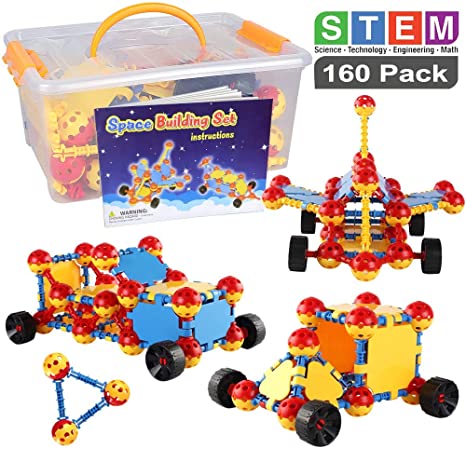 POKONBOY STEM Learning Toys Educational Building Toys,160 PCS Kids Learning Toys Creative Engineering Construction Building Blocks Set for Boys and Girls Age 3 4 5 6 7 8 Year Old Christmas Birthday