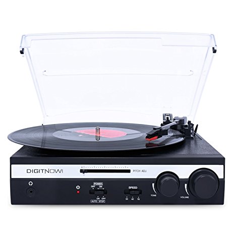 DIGITNOW Turntable Vinyl LP Record Player/Converter with Pitch Control,Tone Control/ PC Encoding/Recording, Aux in/Built-in stereo speakers,RCA Ouput,3.5mm Headphone jack,digitizer LP with win/mac