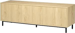 HOMCOM Meuble TV Banc TV jusqu'à 65 Pouces 3 armoires 2 passages de câbles avec étagère réglable - 150 x 40 x 51 cm Naturel