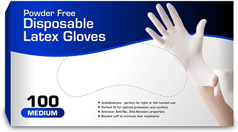 New Disposable Latex Gloves, Powder Free (100 Gloves Per Box) (Medium)