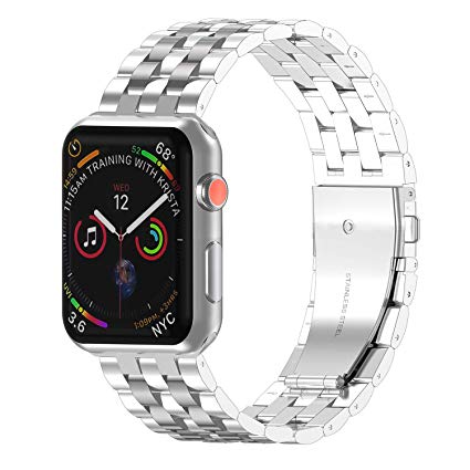 PUGO TOP Compatible with Stainless Steel Apple Watch Band 38mm 42mm 40mm 44mm Iwatch iPhone Watch Link Band for Men Women (42mm/44mm, Silver)