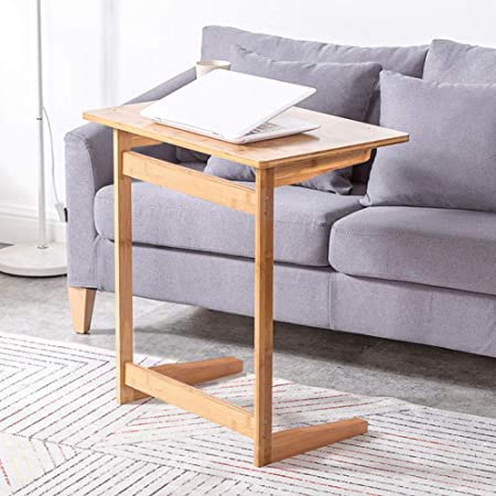 BonusAll Bamboo Sofa Side Table TV Tray Couch Coffee Snack End Table Bed Side Table Notebook Tablet Beside Bed Sofa Portable Workstation