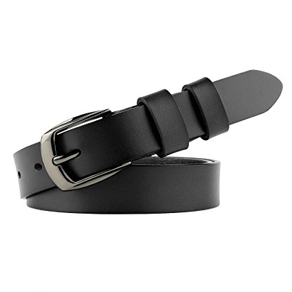 JasGood Skinny Jeans Leather Belt for Women Luxury Dress Belts With Classic Buckle