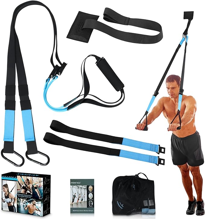 Fitness Training Pro Suspension System Training Kit Professional Gym Fitness Training Straps for Home Gym Workout Blue