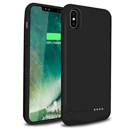 iPhone X Battery Case 5200mAh, TQTHL Extended Rechargeable Protective Charger Cover Portable Power Bank for Apple iPhone X / 10 (5.8 Inch)-Black