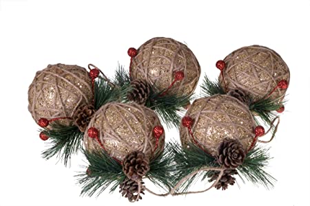 Clever Creations 5 Pack Christmas Pinecone Ornament Set, Shatterproof Holiday Décor for Christmas Trees, Berries