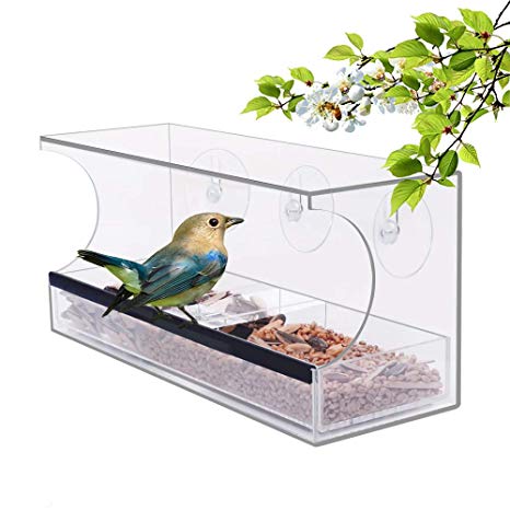 YestBuy Acrylic Bird Feeder - Bird Feeders for Outside – Clear Bird Feeder for Window – Acrylic Bird Cage Tray – Clear Bird House Feeder – Premium Bird Feeder with Tray & Compartments   Suction Cups …