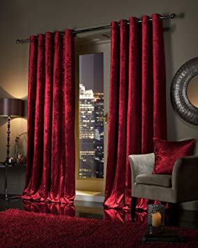 Viceroybedding Plush Heavy Crushed Velvet Door Curtain EYELET RING TOP Ready Made Fully Lined Curtain Raspberry Red 66" Width x 84" Depth (Only 1 Panel)