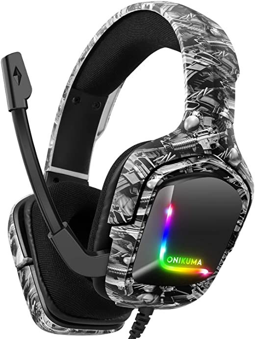 Gaming Headset for PS4, Xbox One Headphones with Noise Cancelling Mic with Mute & Volume Control, Lightweight Ergonomic Cool RGB Headphones