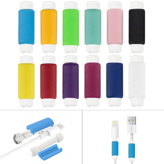 Data Cable Saver(12 Packs),BUTEFO 3.5cm Assorted Colorful Charging Cable Protector Saver Lightning Saver Protective For iPhone 5 ,5s ,6 ,6S, 6 Plus (12 colors contained)