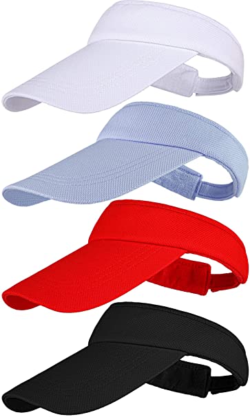 Cooraby 4 Pack Adjustable Sun Visors Outdoor Sport Sun Visors Hats with Long Brim for Men and Women