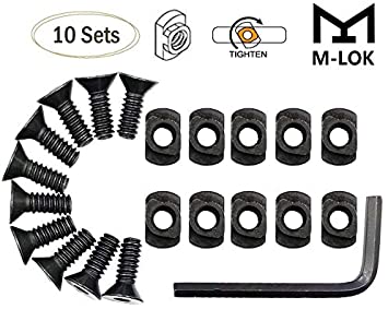 Pecawen M-Lok Screw Nut Standard Screw Set with Thread Locking Screws, Wrench and Nuts, Hardware,Set of Screws and 10 Nuts
