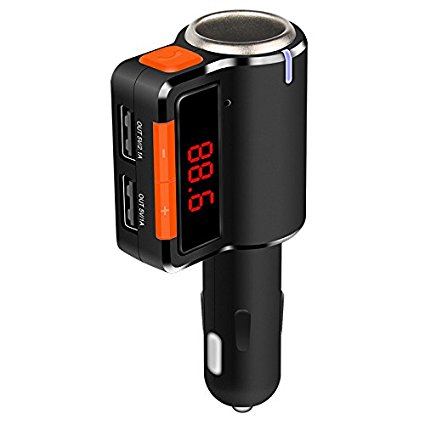 Car Bluetooth FM Transmitter, CrazyFire Car Wireless MP3 Player, Hands Free Calling Car Charger, Build-In Dual USB Ports, Microphone, Music Control and LED Display Window for Smartphones, iPod, iPad