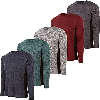 Essential Elements Mens Active T-Shirt - Quick-Dry Athletic Workout Training Crew Neck Long Sleeve Top 5 Pack