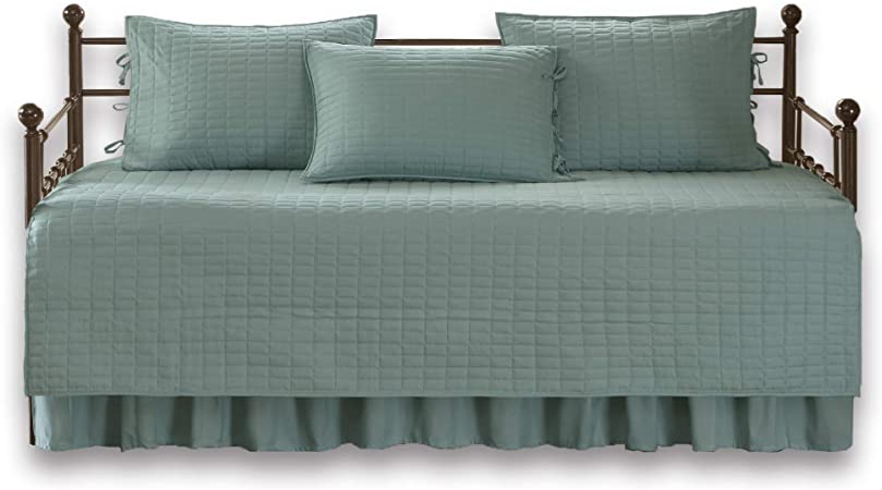 Comfort Spaces Kienna Soft Microfiber Solid Blush Stitched Pattern 5 Piece Quilt Daybed Bedding Sets, 75"x39", Seafoam